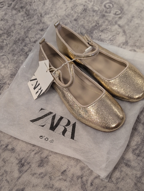 Zara Other - Zara Shimmery Gold Mary Jane Flats with Strap